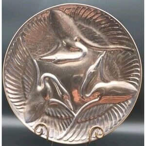 Vtg Haeger Pottery Crane Trio Platter Bronze Metallic Glaze 9507